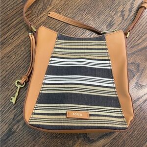 FOSSIL Vegan Leather Striped Canvas Talia Crossbody Bag